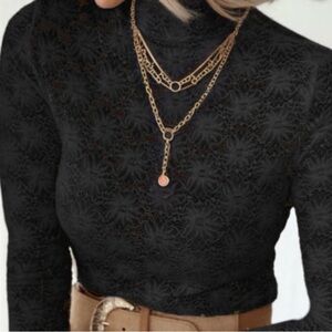 FLORAL LACE HIGH NECK LONG SLEEVE TOP